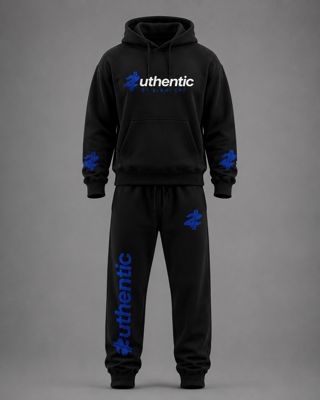 2UTHENTIC Black & Blue Signature Logo Hoodie Set (Copy)