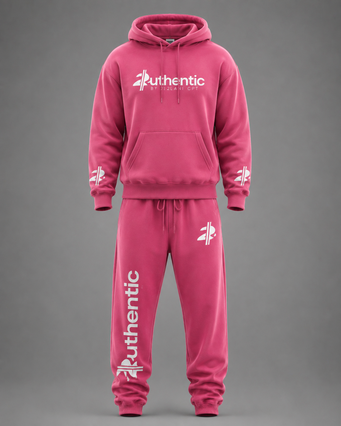 2UTHENTIC PINK & WHITE Signature Hoodie Set
